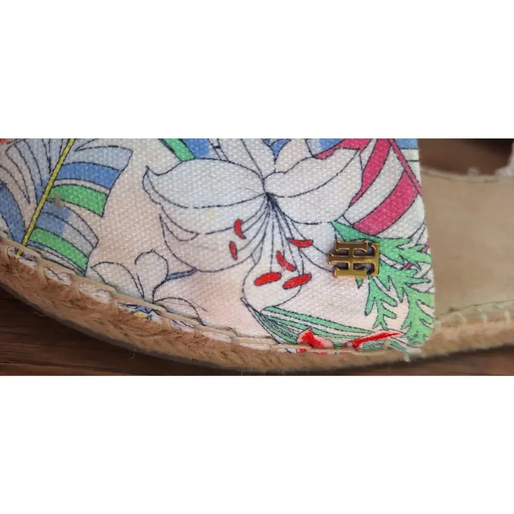 Tommy Hilfiger Kimey Ankle Tie Espadrille Flat Canvas Beach Summer Shoe Size 9.5